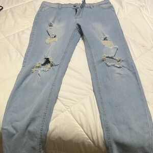 NFINITY Sky Blue Ripped Boyfriend Jeans